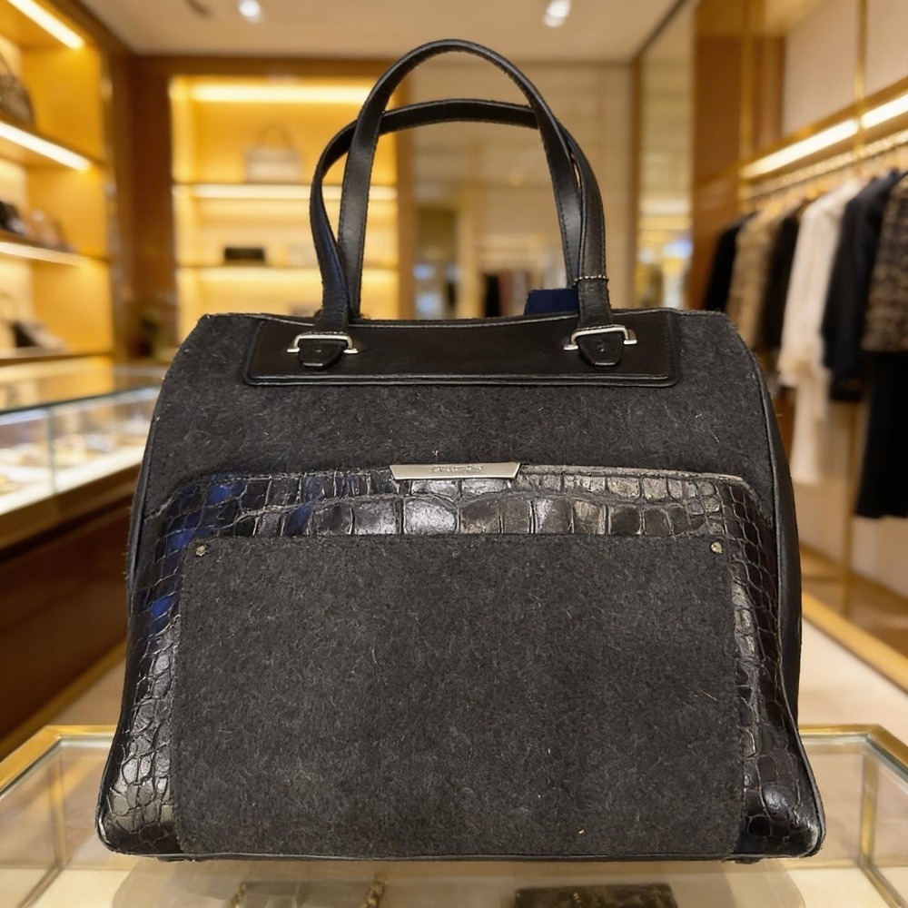 Coach Wool and leather satchel handbag, Coach Taylor Bowler Black